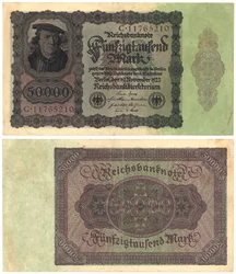 Uma nota de cinquenta mil marcos, 1922 (recto e verso)
