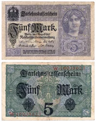 Uma nota de cinco marcos, 1917 (recto e verso)