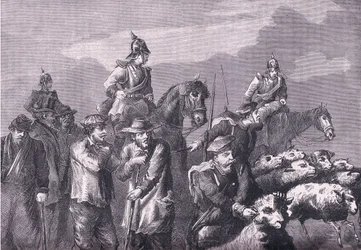 Um grupo de busca, Cassells History of the War between France and Germany publicado por Cassell and Company Limited, c.1890 (litho)
