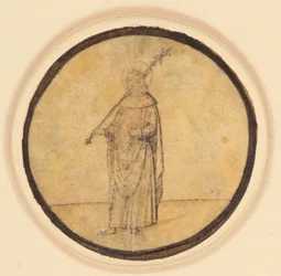 Uma rotunda representando St Louis de França segurando um ceptro sobre o seu ombro direito