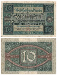 Uma nota de dez marcos, 1920 (recto e verso)
