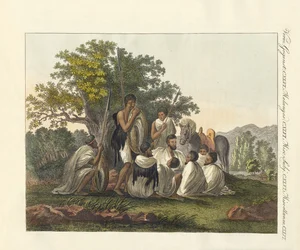 Abissínios em repouso durante a viagem (gravura colorida)