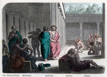 História Antiga. Grécia. Platonistas, Epicureus e Cínicos: atléticos ... (gravura)