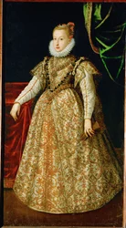 Anna Katharina Gonzaga, segunda esposa do arquiduque Fernando II do Tirol, no seu vestido de noiva (óleo sobre tela)