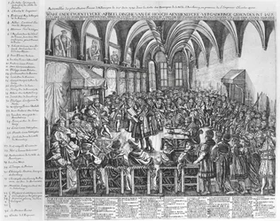 Assembléia dos Príncipes mais Ilustres da Alemanha, na Sala do Bispo, Augsbourg, na presença de Carlos V (1500-58) em 25 de junho de 1530