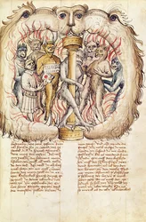 Belial e os demónios, do «Proces de Belial de J. de Therano» de Antonius Ruttel de Parmenchingen, 1450