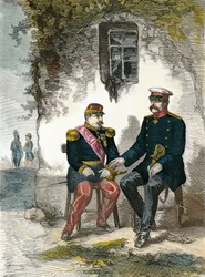 Bismarck conversando com Napoleão III após sua captura na Batalha de Sedan, 2 de setembro