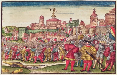 Livro do Apocalipse, capítulo XXV, da Bíblia de Lutero, c.1530 (xilogravura colorida)