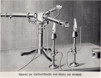 Espectroscópio Bunsen-Kirchoff inventado por Robert Bunsen (1811-99) e Gustav Kirchoff (1824-1887) em 1859