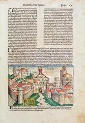 Cidade de Nínive, de &39;Liber Chronicarum&39; por Hartmann Schedel (1440-1514) 1493 (cor xilogravura)