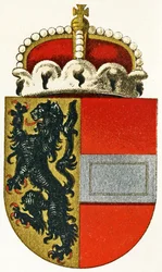 Brasão de armas de Salzburgo, com um chapéu de príncipes repousando sobre o escudo, c.1898