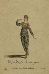 Desenho de figurino para o papel de Papageno na ópera A Flauta Mágica de Wolfgang Amadeus Mozart, publicado em Leipzig por I. B. Klein, 1793