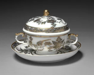 Tigela e prato coberto, fabricante Meissen Porcelain Factory, Alemanha, 1730-1740