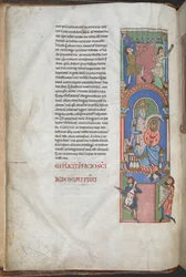 David como harpista no prefácio dos Salmos, a "Bíblia de Worms", Harley 2804 f.3v, 2º-3º quartel do século XII (tinta e cor sobre pergaminho)