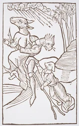 Partida para o sábado, cópia de uma ilustração de von den Unholden oder Hexen por Ulrich Molior, Constanz 1489, usada em uma História da Magia, publicada no final do século XIX