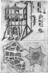 Design para a fortificação da construção Harmony fortalitiorum Defendensis e agredido por Wendelin Schildknecht, pg120, publicado 1652