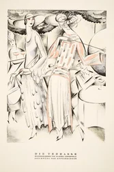 Anúncio "Die Terrasse" para vestidos de verão de Martha Lowenthal, de Styl, pub.1922 (impressão em pochoir)