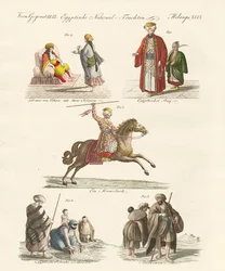 Vestidos egípcios (gravura colorida)