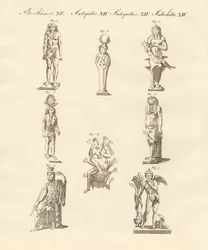 Divindades egípcias (gravura colorida)