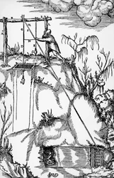 Gravura de De re metallica (Sobre a natureza dos metais), de Georg Pawer ou Georgius Agricola (1494-1555), publicado em Basileia
