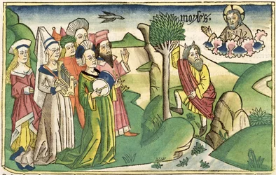 Êxodo 15 1-19 O Cântico de Moisés, da Bíblia de Nuremberg (Biblia Sacra Germanaica) (xilogravura colorida)