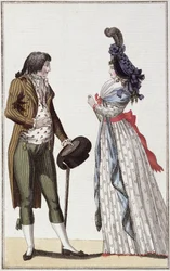 Par elegante do período Directoire (1795-99) (gravura a cores)