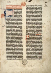 Primeira página da Bíblia em latim (Vulgata) de Gutenberg, preparada em Mogúncia 1452 - 1454. O início da epístola de São Jerónimo ao sacerdote Paulino acerca de todos os livros da Sagrada Escritura.