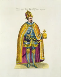 Fundação da universidade alemão em 1348 em Praga pelo imperador romano santamente Charles IV (1316-78), cartão do início do século XX