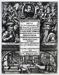 Frontispício de &39;Sobre a origem e a história da tipografia&39; por Bernardus Mallinckrodt, 1634