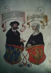 Georg Fugger e sua esposa Regina Imhoff, do livro de honra Geheim do sexo Fuggerschen