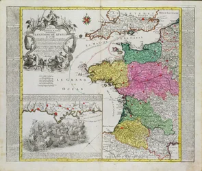 Mapa alemão mostrando ataques navais ingleses em portos franceses em 1758