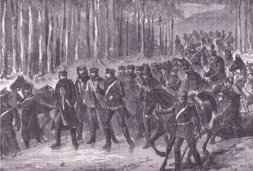 Cavalaria alemã a caminho de Paris, Cassells História da Guerra entre a França e a Alemanha publicada pela Cassell and Company Limited, c.1890 (litho)