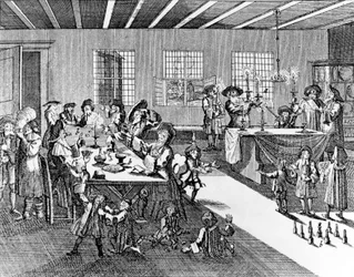 Hannukah por Georg Puschner do Ceremoniel judaico de Kirchner, 1726