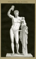 Hermes e o Infante Dionysos atribuído a Praxiteles c.1895 (cromolitografia a cores)