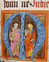Historiated inicial M com Santos Peter e Paul, do Gradual de Friedrich Zollner de Langenzenn, 1439-42
