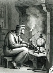 Ilustração de Goethes Faust retratando Mefistófeles criando um homúnculo, 1854