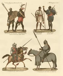 Habitantes do Sudão (gravura colorida)