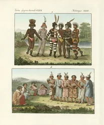 Habitantes da costa noroeste da América (gravura colorida)
