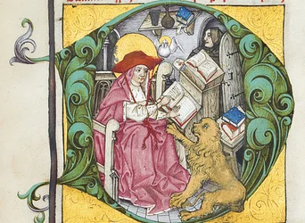 D inicial de Epistolae Hieronymus, cartas e tratados de São Jerônimo, editados por Adrianus Brielis