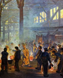 Interior de uma fábrica de metais em 1908. Do Jugend.