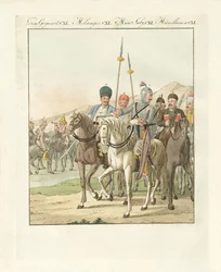 Cavalaria russa leve e irregular (gravura colorida)