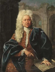 Johann Baptist Homann, geographe et cartographe allemand - Retrato de Johann Baptist Homann (1664-1724), Anónimo . Óleo sobre tela, Primeiro terço do 18º cen. Coleção Particular
