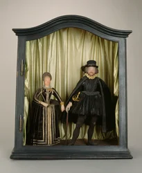 Landgrave Moritz de Hesse e Juliana de Nassau-Siegen, 1600-25 (cera, seda, lã, vidro e madeira)
