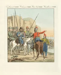 Cavalaria irregular russa leve (gravura colorida)