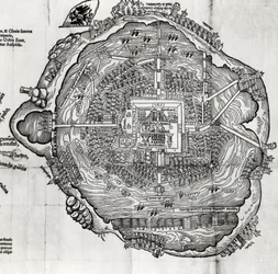 Mapa de Tenochtitlan de &39;Praeclara Ferdinandi Cortesii de Nova Maris Oceani Hispania Narrati&39;