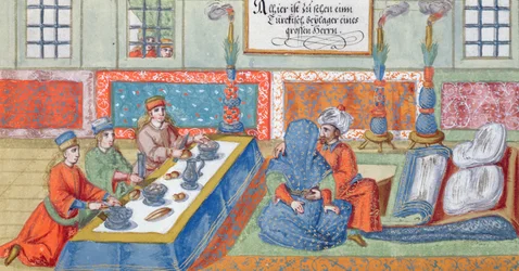 Cena de casamento, de um manuscrito sobre o Império Otomano, c.1600 (wc no papel)