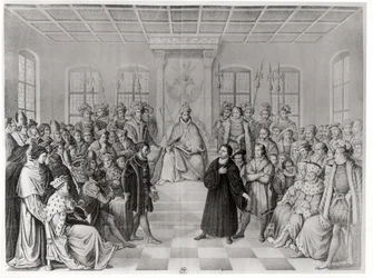 Martin Luther na frente de Charles V (1500-58) na Dieta de Worms, 16 de abril de 1521, de "História da Alemanha"