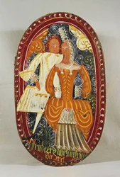 Caixa de maçapão representando um homem e uma mulher, c.1660 (madeira pintada)