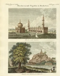 Mesquitas e pagodes em Hindustan (gravura colorida)