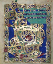 Ms. Czart. 1207 IV, fol.13 v Decorado incipit do Evangelho de São Mateus, do Evangeliarium da Catedral de Plock, c.1075